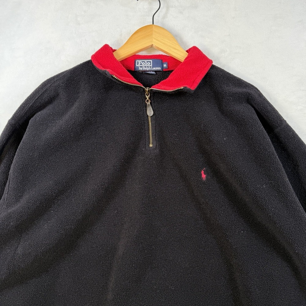 Polo Ralph Lauren 1/4 Zip Fleece Pullover Adult XL Black Red Jacket Embroidered